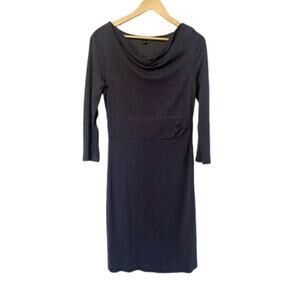 ANN TAYLOR Drape Neck Charcoal 3/4 Sleeve Midi Dress | 4